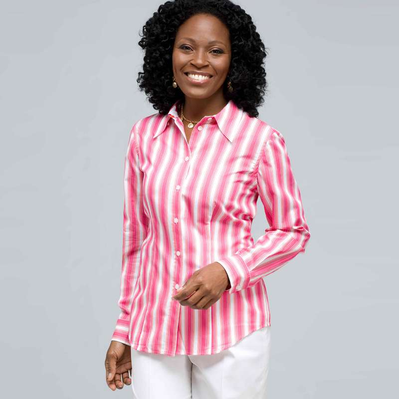 Striped Button Down Shirt, Hot Pink Combo, large image number 0